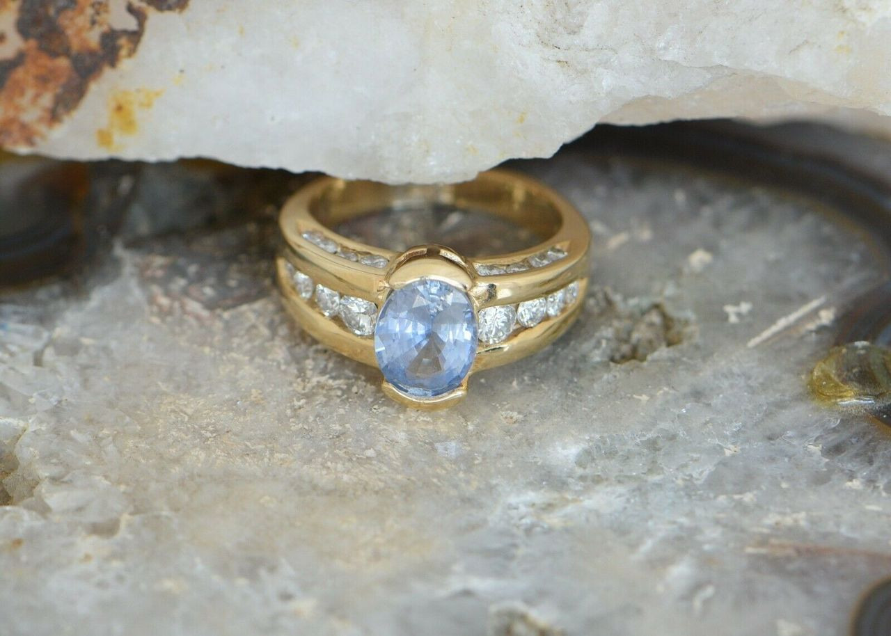 Round Ocean Light Blue Sapphire Ring In 14k Yellow Gold | MOGGA – MOGGA  Jewels